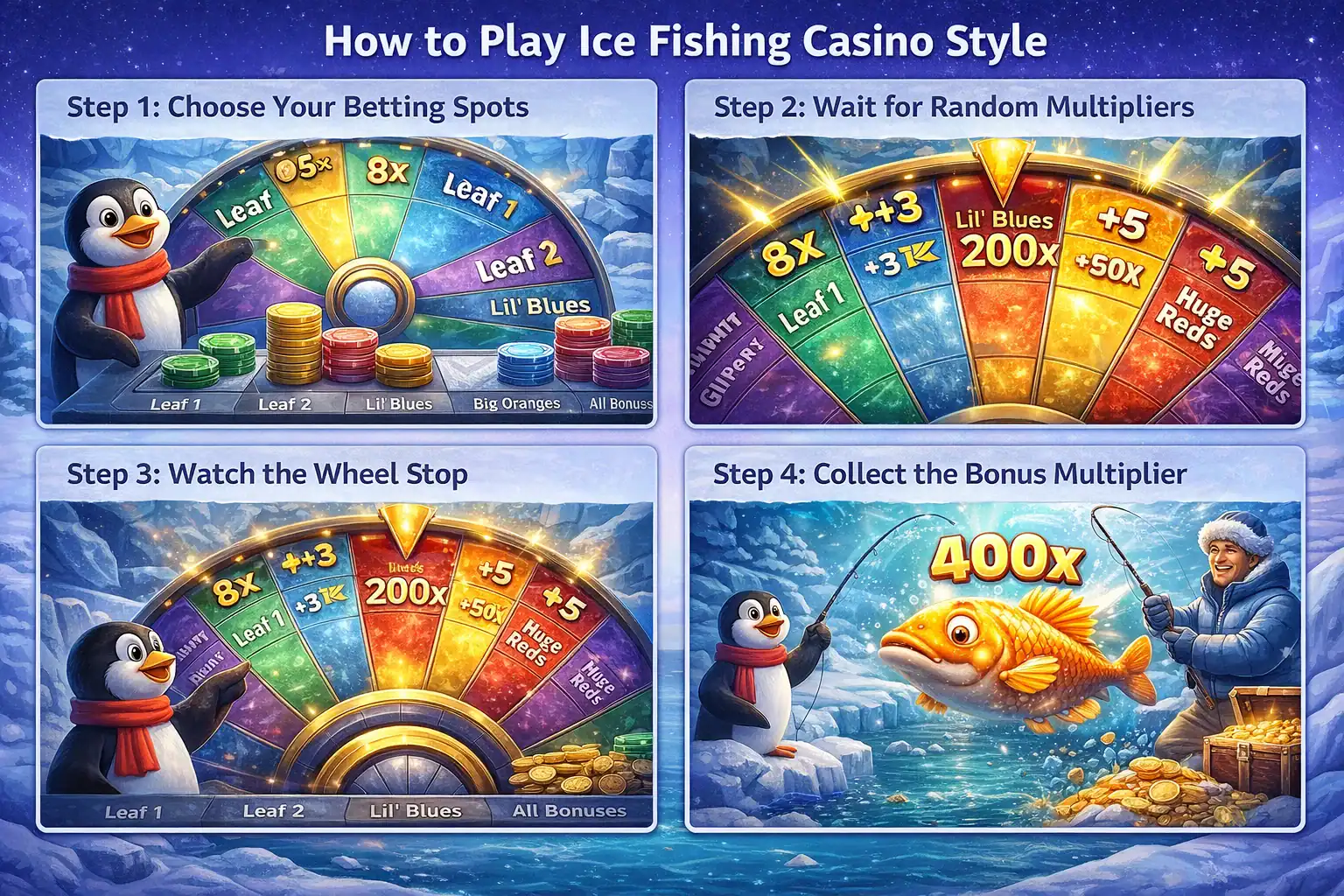 Ice fishing banner how to play steps